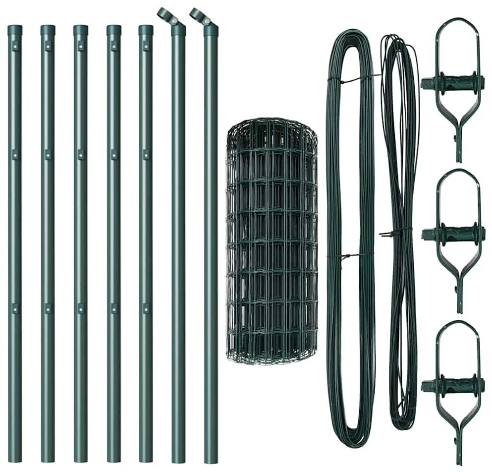 Cerca Europeia com 7 Postes, 0,4x10 m, Aço Galvanizado Verde