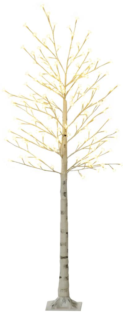 HOMCOM Árvore Cerejeira com 180 Luzes LED IP4 Banco Quente Candeeiro Decorativo com Flor de Cereja com Luz Ajustável em 3 Modos para Sala de Estar Festas Interiores 21,5x21,5x180cm Branco