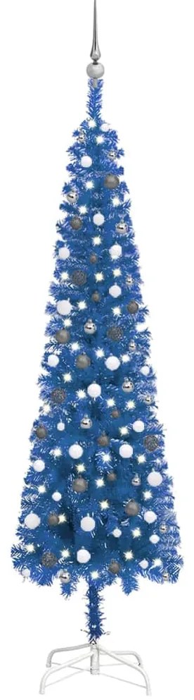vidaXL Árvore de Natal pré-iluminada fina com bolas 240 cm azul