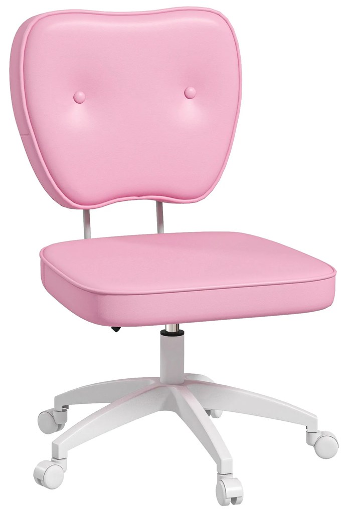 Vinsetto Cadeira Escritório Estofada em PU com Altura Ajustável Sem Braços Cadeira de Estudo Dormitório 46x59x82-92 cm Rosa | Aosom Portugal