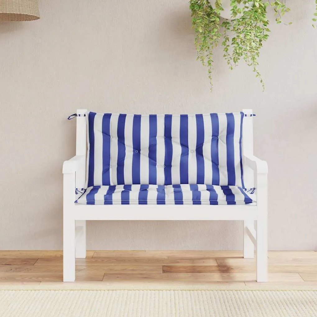 Almofadões p/ banco jardim 2 pcs 100x50x7 cm tecido azul/branco