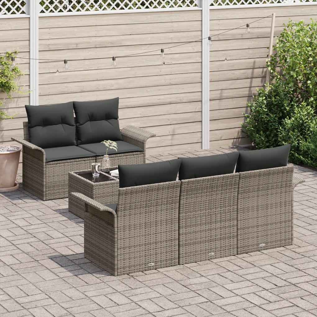 Conjunto de Sofá de Jardim de 6 Peças com Almofadas Cinza Rattan, Sofá