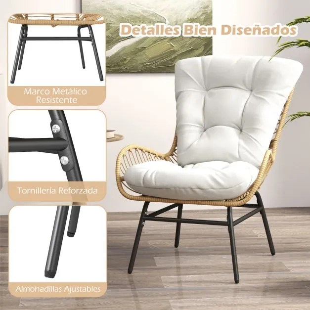 Cadeira de jardim em rattan com almofada grossa XXL Cadeira de terraço para jardim Capacidade até 180 kg Branco