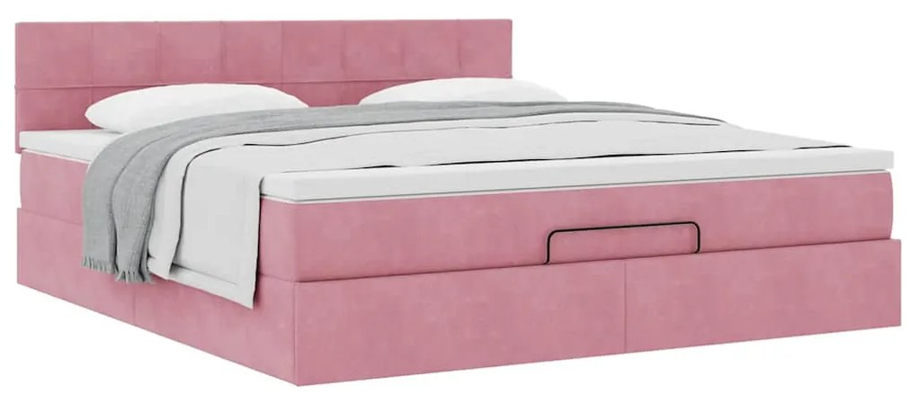 Estrutura de cama otomana com colchão 160x200 cm veludo rosa