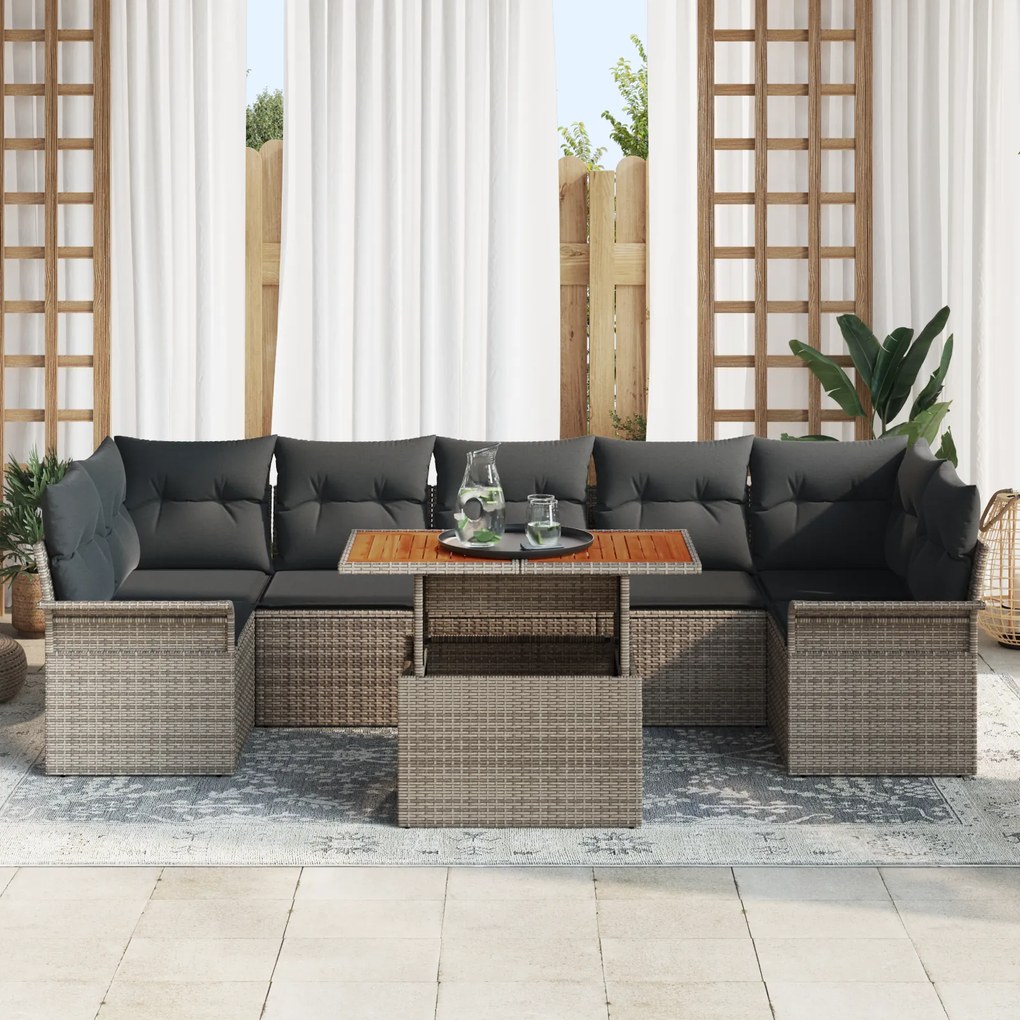 Conjunto de Sofás de Jardim vidaXL com Almofadas Cinza Rattan Poliéste