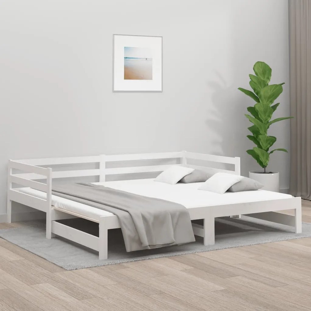 vidaXL Sofá-cama com gavetão 90x190 cm madeira de pinho maciça branco