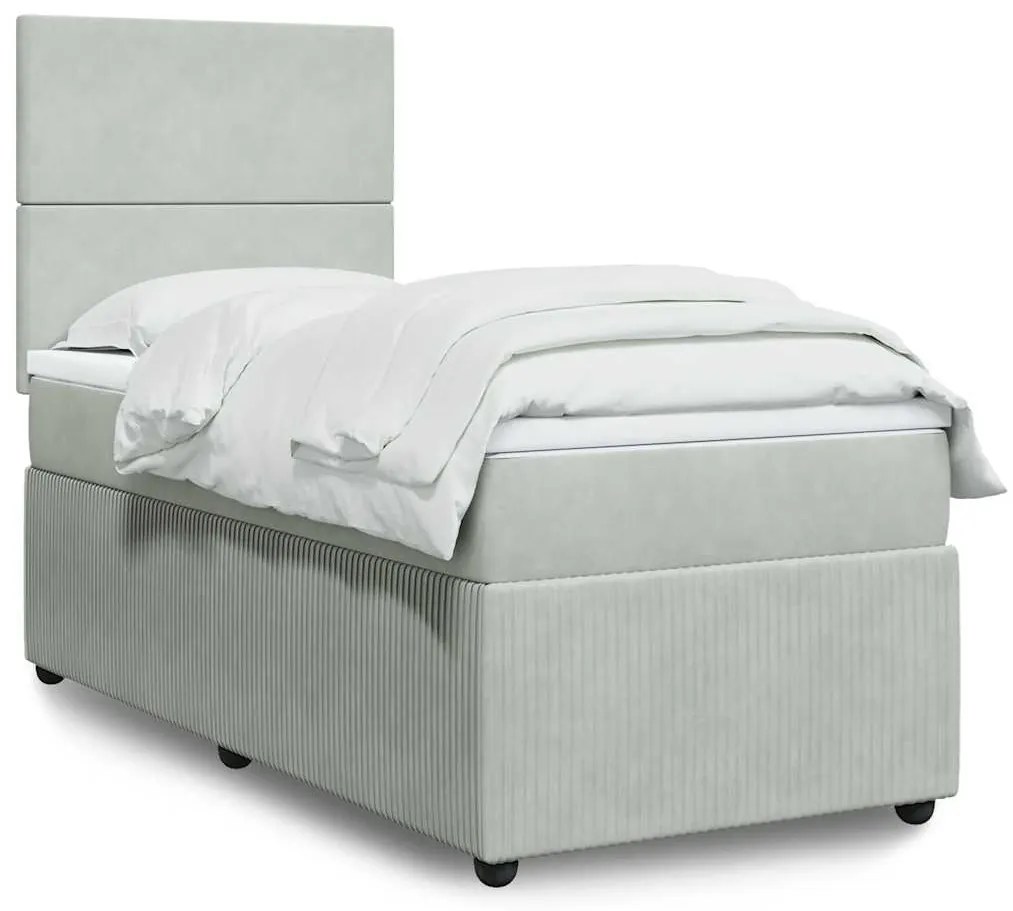 vidaXL Cama com molas/colchão 90x200 cm veludo cinza-claro