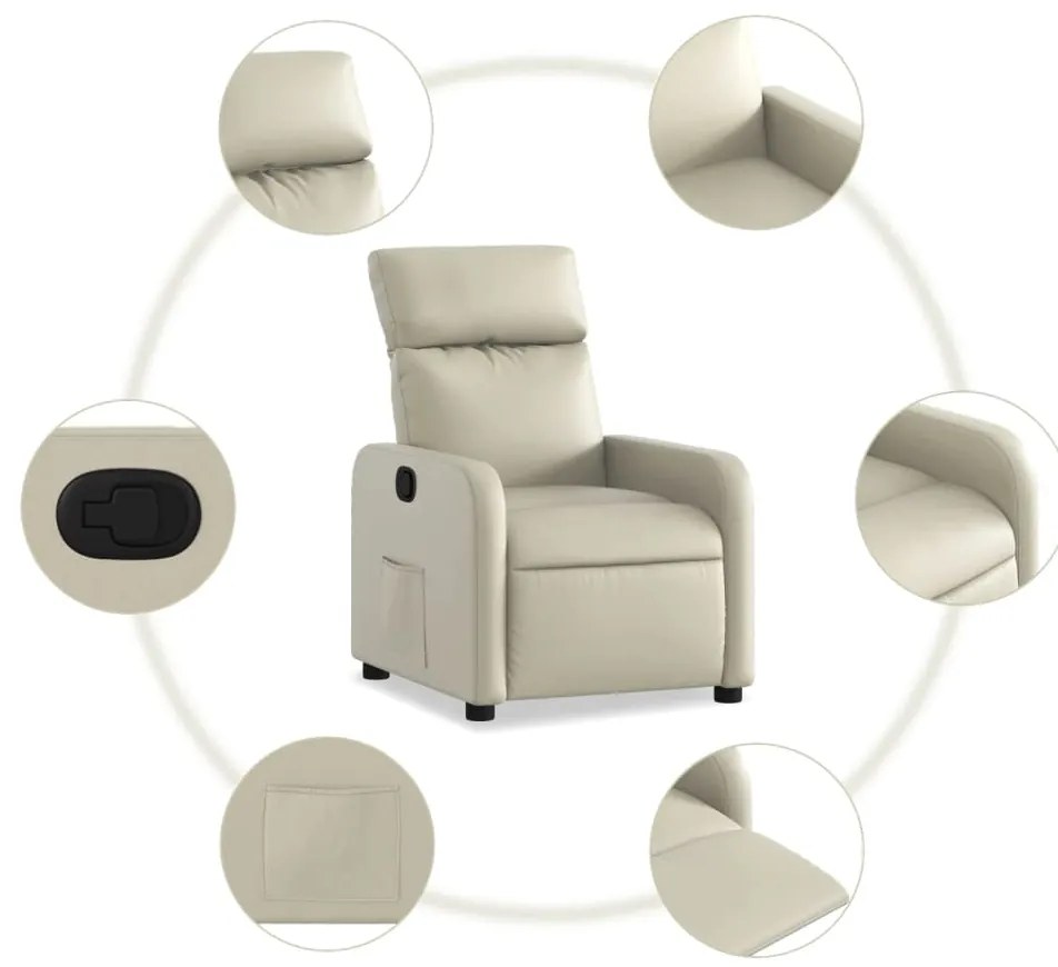 Poltrona reclinável couro artificial cor creme