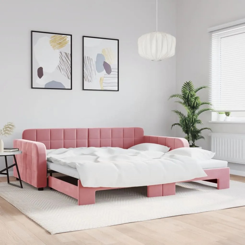 vidaXL Sofá-cama com gavetão 100x200 cm veludo rosa