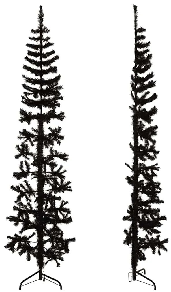 Meia árvore de Natal fina com suporte 240 cm preto
