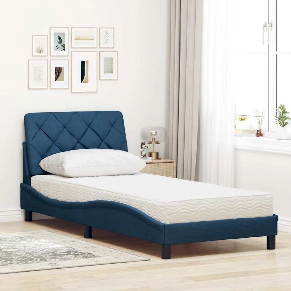 Cama com colchão 90x190 cm tecido azul