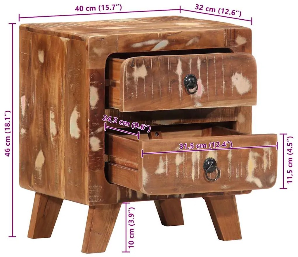 Mesas de cabeceira 2 pcs 40x32x46 cm madeira recuperada maciça