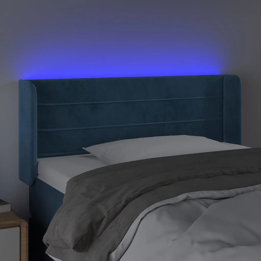 Cabeceira de cama c/ luzes LED veludo 93x16x78/88cm azul-escuro