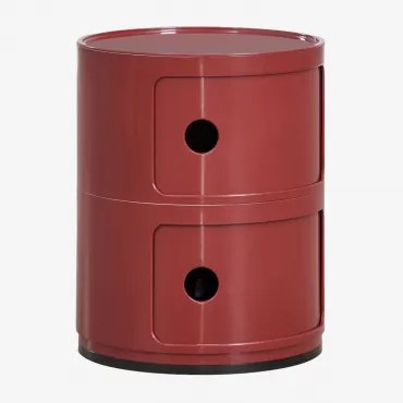 Pack De 2 Mesas De Cabeceira Ø30 Cm Com Prateleiras Babel Vinho Tinto & 2 Gavetas - Sklum