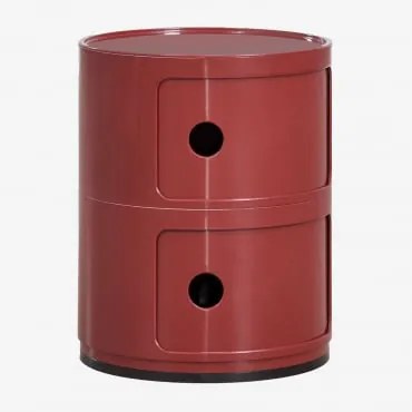 Pacote De 2 Mesas De Cabeceira Redondas Com Prateleiras Babel Vinho Tinto & 2 Gavetas - Sklum