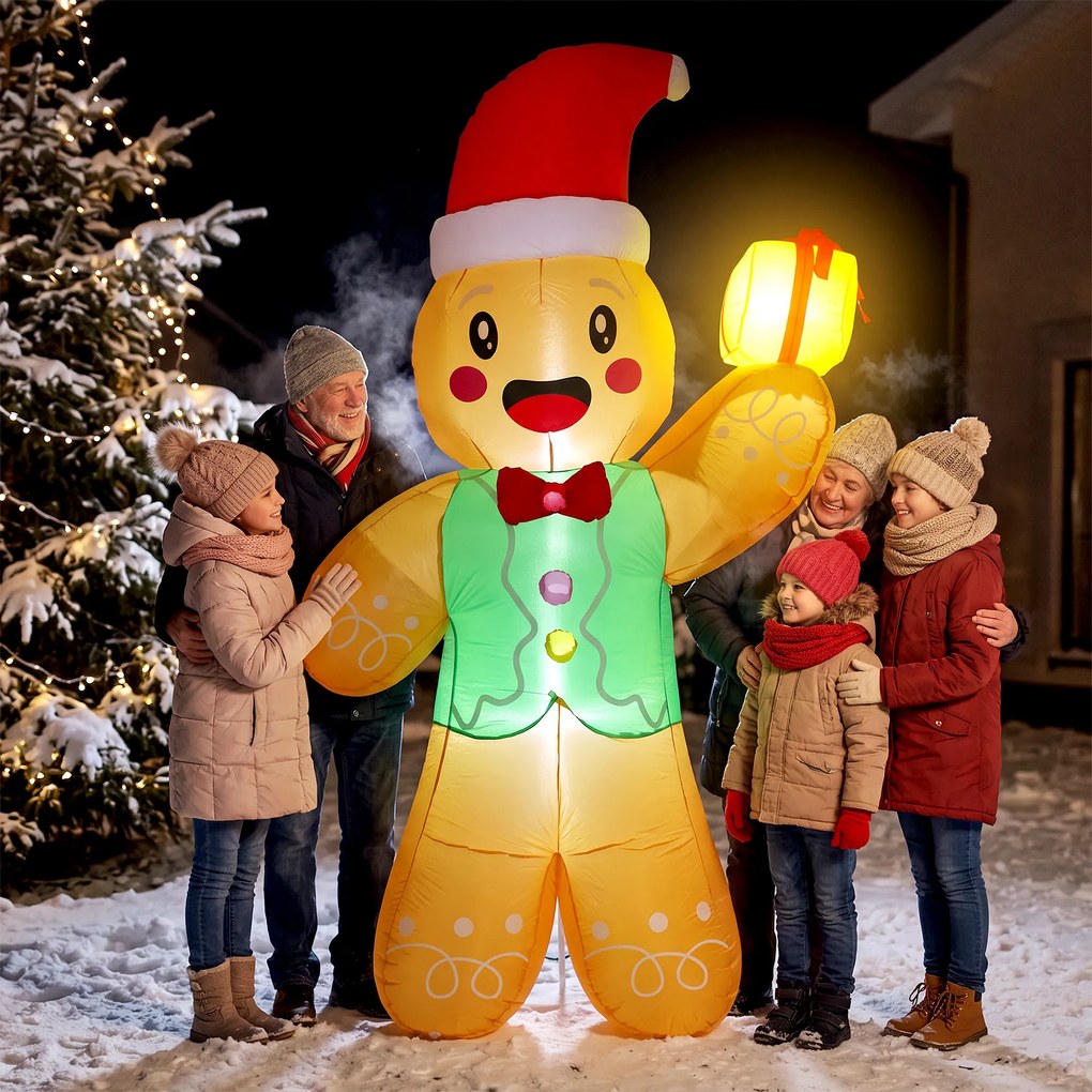 Boneco de Gengibre Insuflável de Natal, 135 x 60 x 250 cm, Iluminação LED, Multicolor