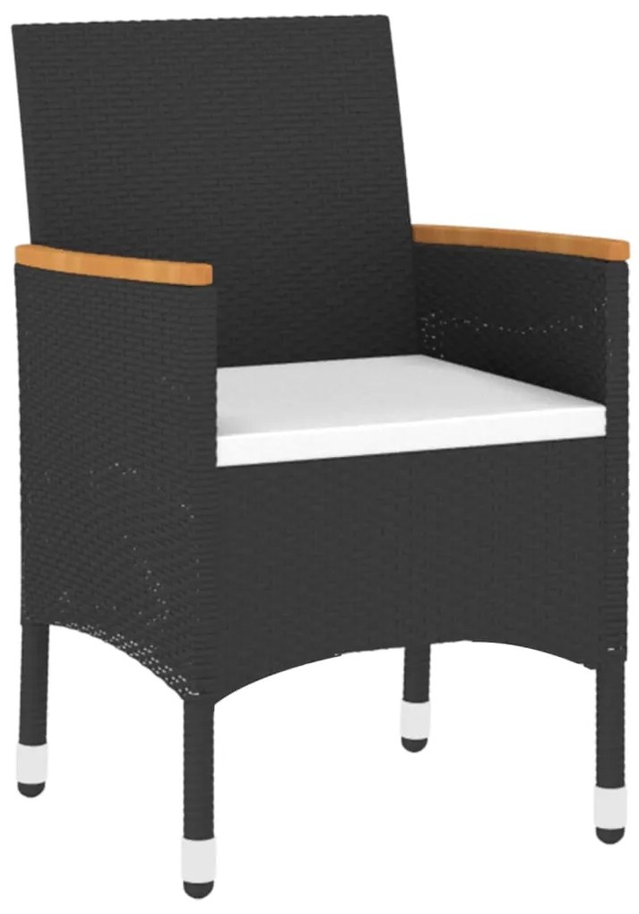 3 pcs conjunto de jantar para jardim vime PE preto