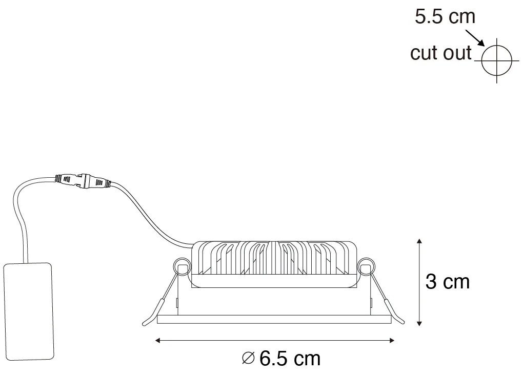 Conjunto de 6 Focos Encastráveis Orientáveis Pretos 6,5 cm com LED IP54 Ultra Finos - Pupil