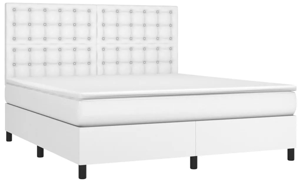 Cama box spring c/colchão/LED 160x200cm couro artificial branco