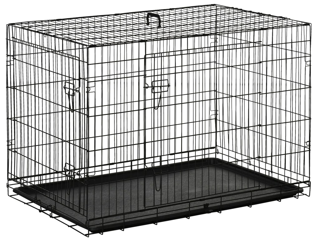PawHut Gaiola para Cães Pequenos 106x71x76cm Gaiola para Animal de Estimação Dobrável com 2 Portas Alça de Transporte Aço Preto | Aosom Portugal