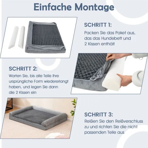 Cama ortopédica para cães grandes 113 x 89 x 18 cm com almofada para cães grandes e médios L Cinza
