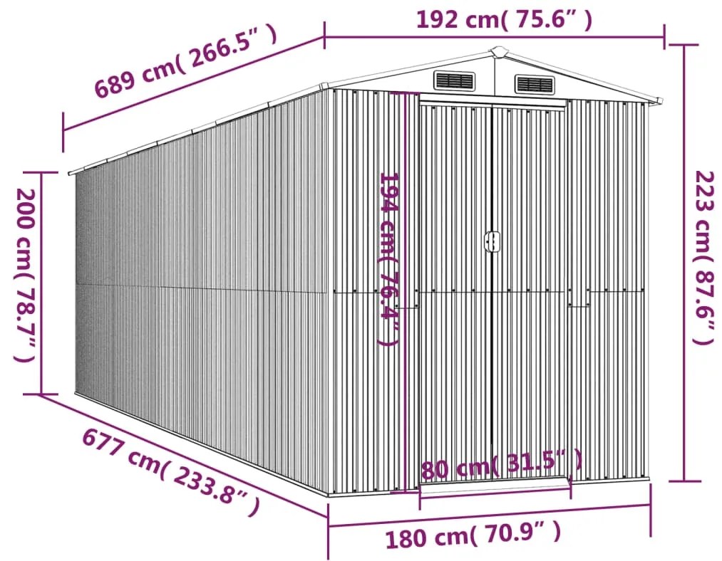 Abrigo de jardim 192x689x223 cm aço galvanizado castanho-escuro