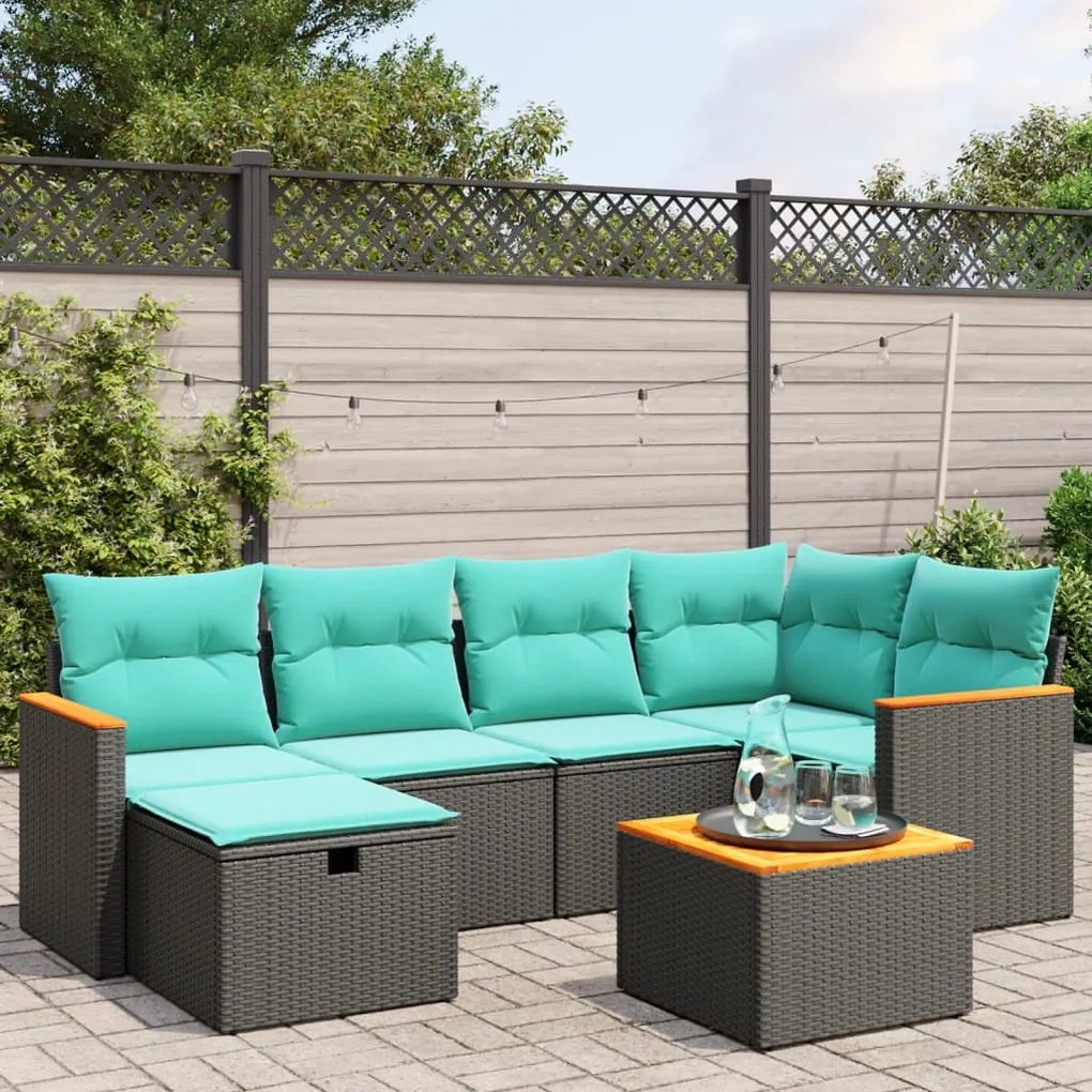 vidaXL 7 pcs conjunto de sofás p/ jardim c/ almofadões vime PE preto