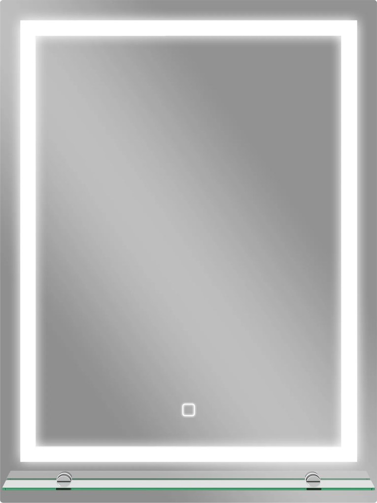 kleankin Espelho de Casa de Banho com Luzes LED 60x80 cm 3 Cores de Luz Brilho Ajustável Prateleira de Vidro Função de Memória Prata | Aosom Portugal