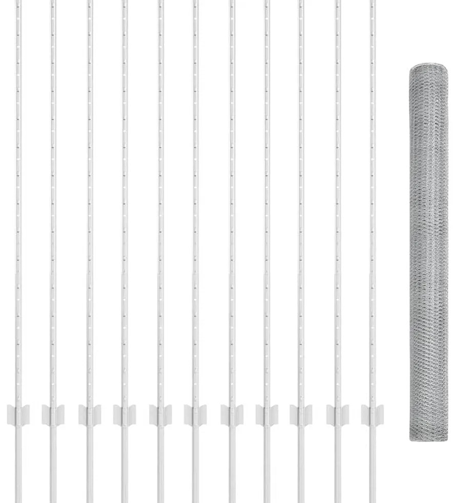 Postes de Cerca vidaXL 22 pcs Canal U 140 cm Aço Galvanizado