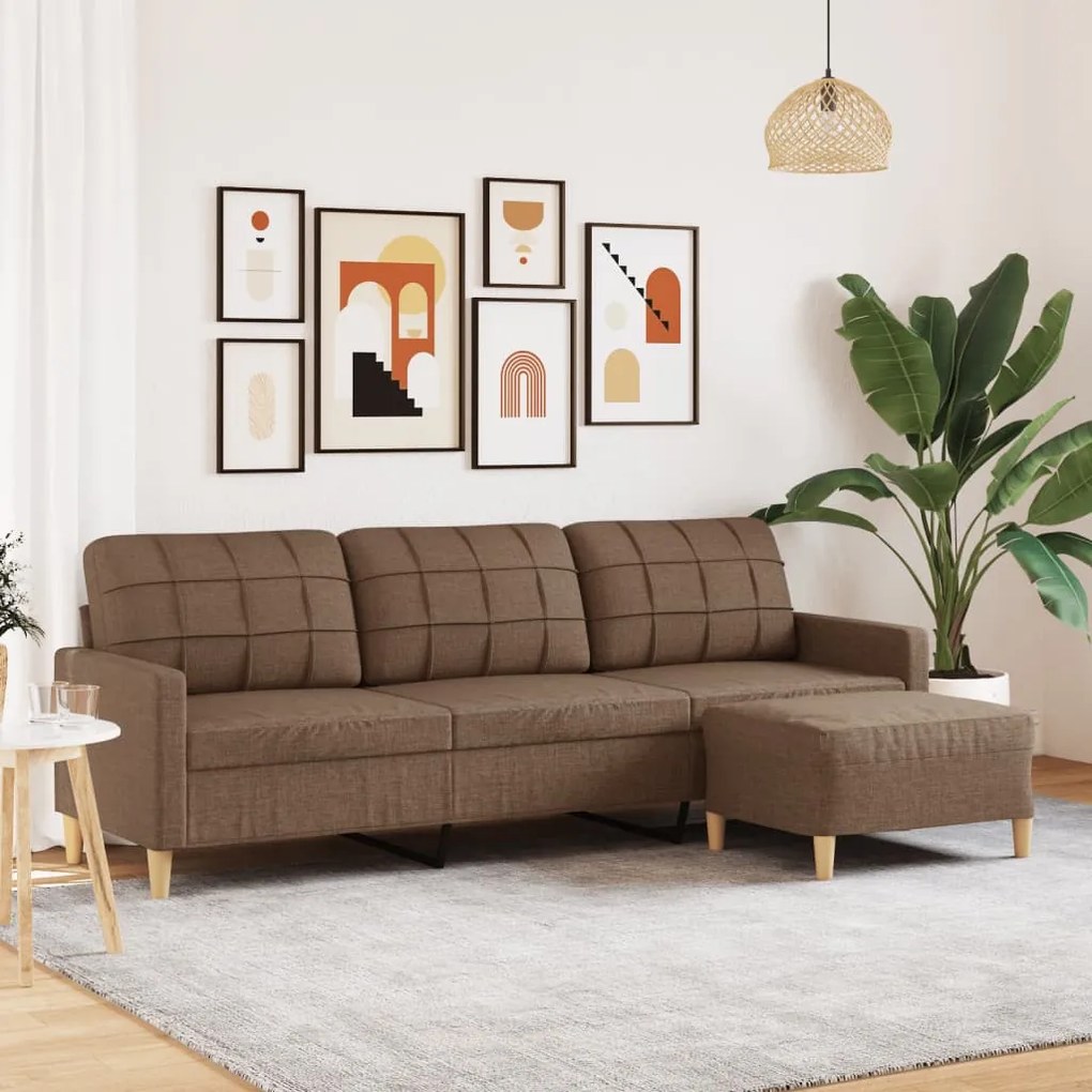 vidaXL Sofá de 3 lugares com apoio de pés 210 cm tecido castanho