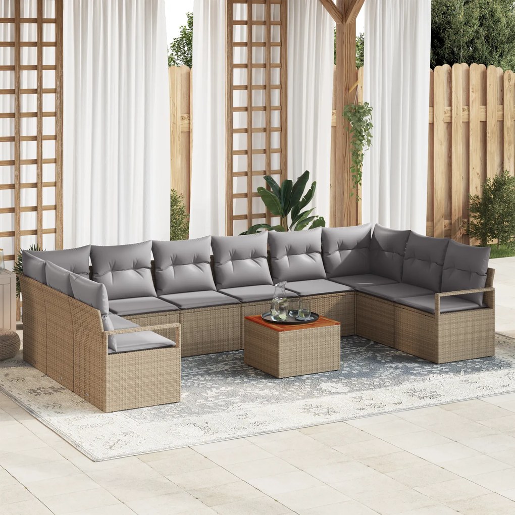 Conjunto de Sofás de Jardim vidaXL de 11 peças com Almofadas Bege Ratt