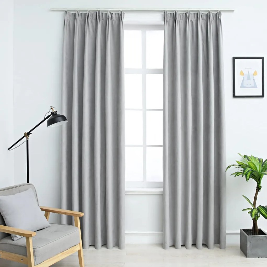 134468 vidaXL Cortinas blackout com ganchos 2 pcs 140x225 cm cinzento
