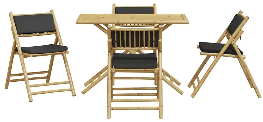 5 pcs conjunto bistrô dobrável c/ almofadões cinza escuro bambu