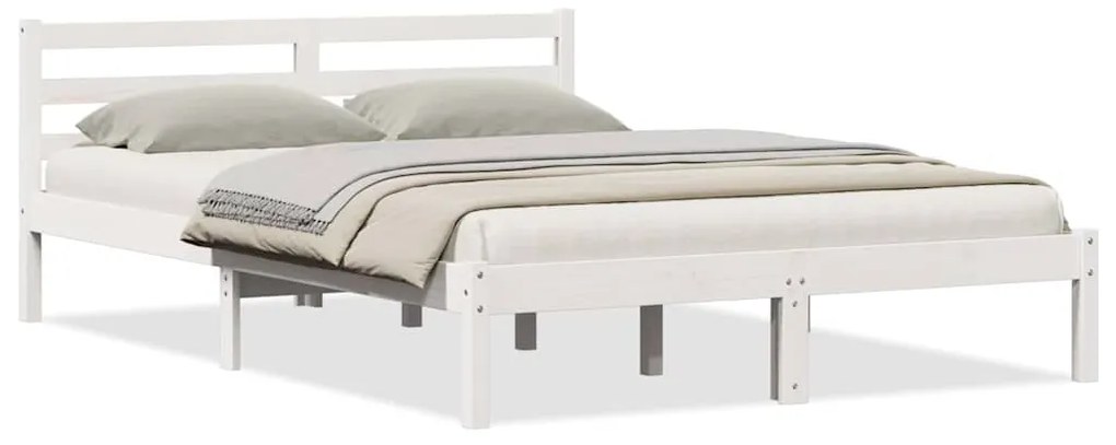 Cama com Cabeceira vidaXL Branca 140x220 cm Madeira Sólida Pinus