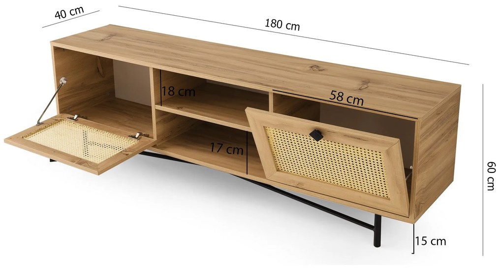 Móvel TV Begonya – Carvalho Preto – 180 cm x 60 cm x 40 cm