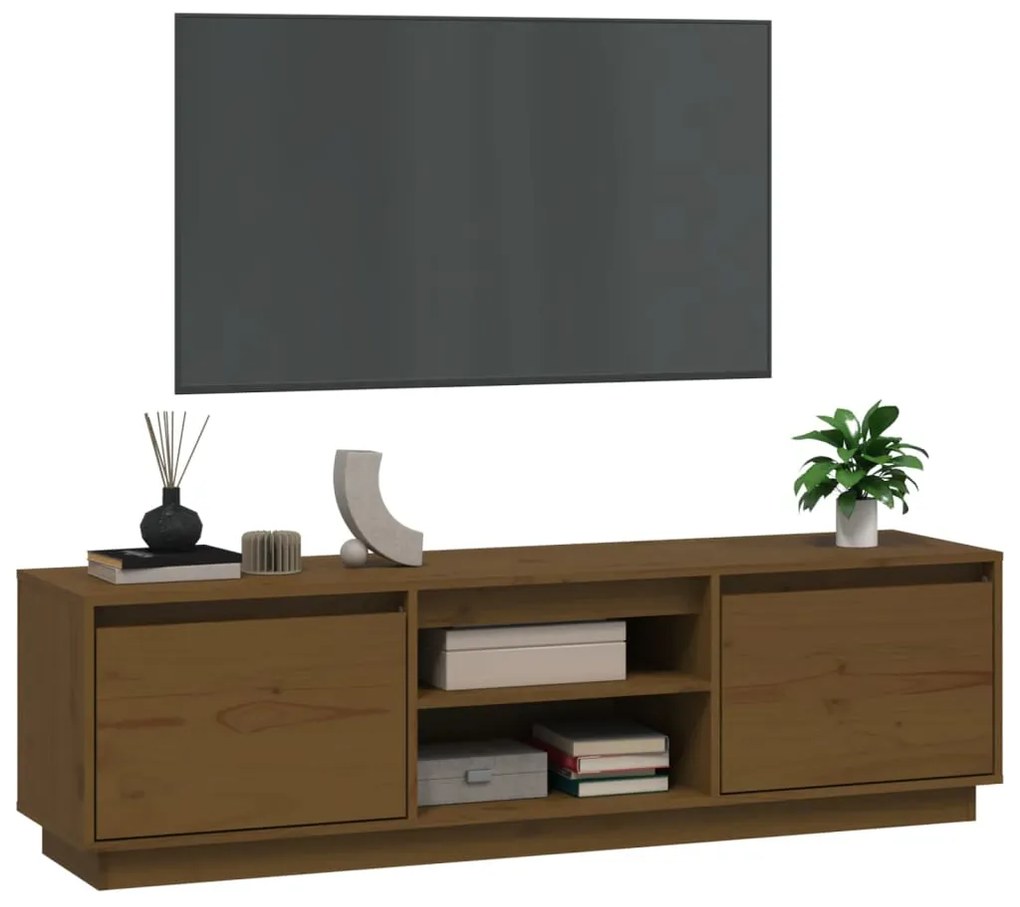 Móvel de TV 140x35x40 cm madeira de pinho maciça castanho-mel