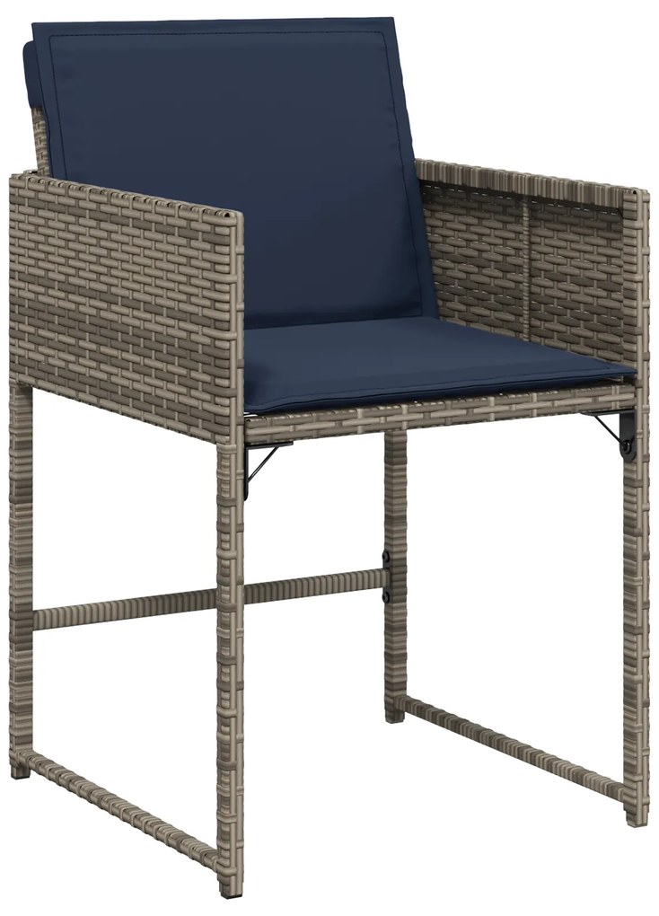 Conjunto de Jantar de Jardim de 9 Peças com Almofadas Cinza Vime PE