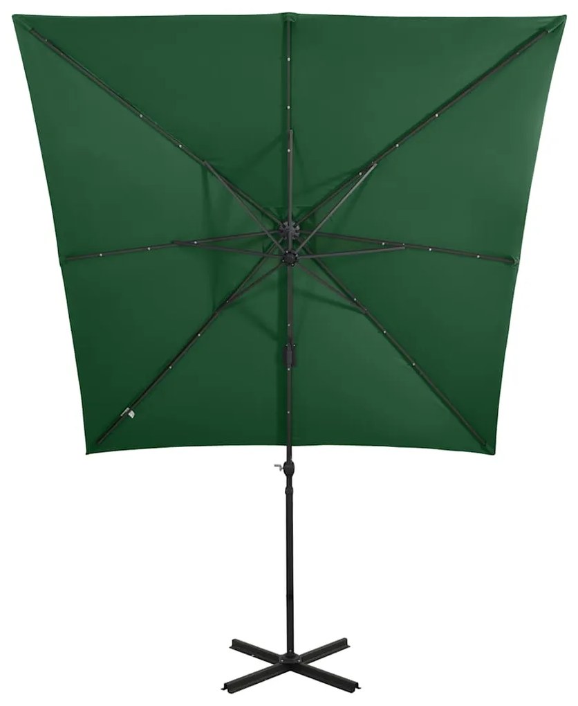 Guarda-sol jardim cantilever c/ poste e luzes LED 250 cm verde