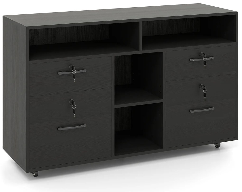 Armário de arquivo com fechadura, organizador de armazenamento lateral móvel - branco