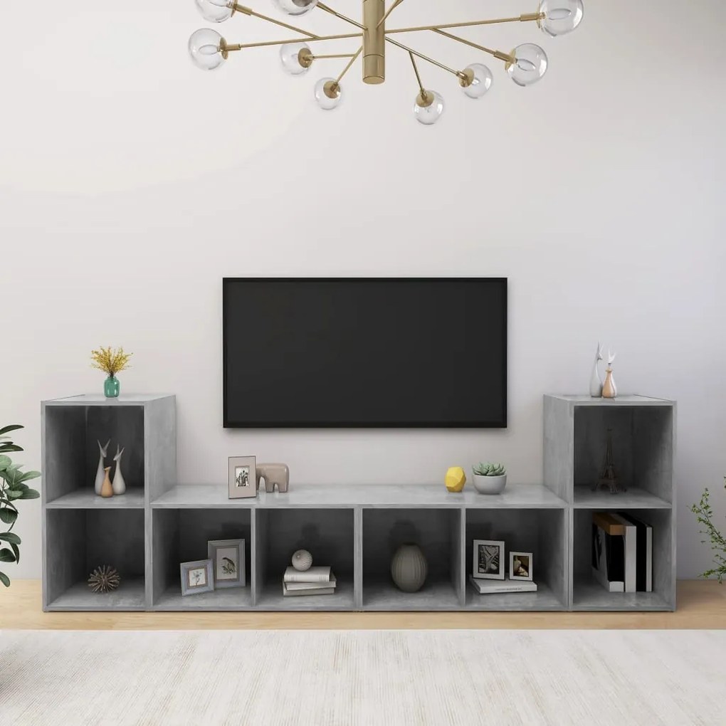 Móveis de TV 4 pcs derivados de madeira cinzento cimento