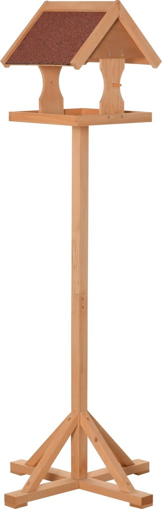 PawHut Comedouro para pássaros exterior de pé, telhado resistente às intempéries, madeira maciça, 55 x 55 x 144 cm, madeira natural | Aosom Portugal