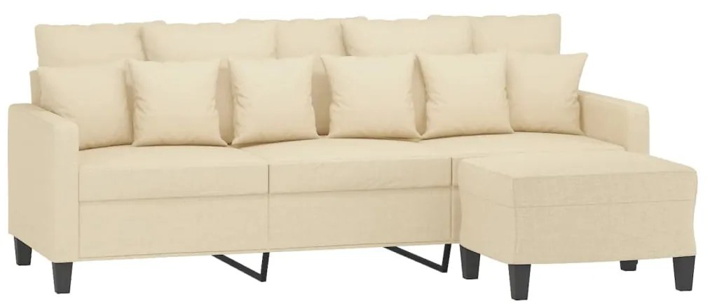 Sofá de 3 lugares com apoio de pés 180 cm tecido cor creme