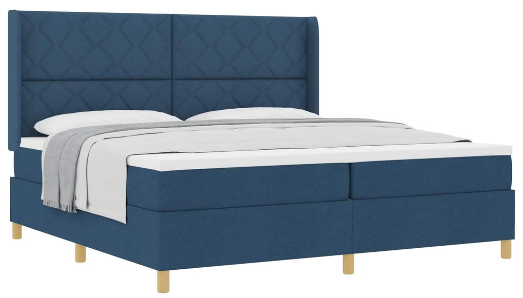 vidaXL Cama Box com colchão com cabeceira Azul 200 x 200 cm tecido