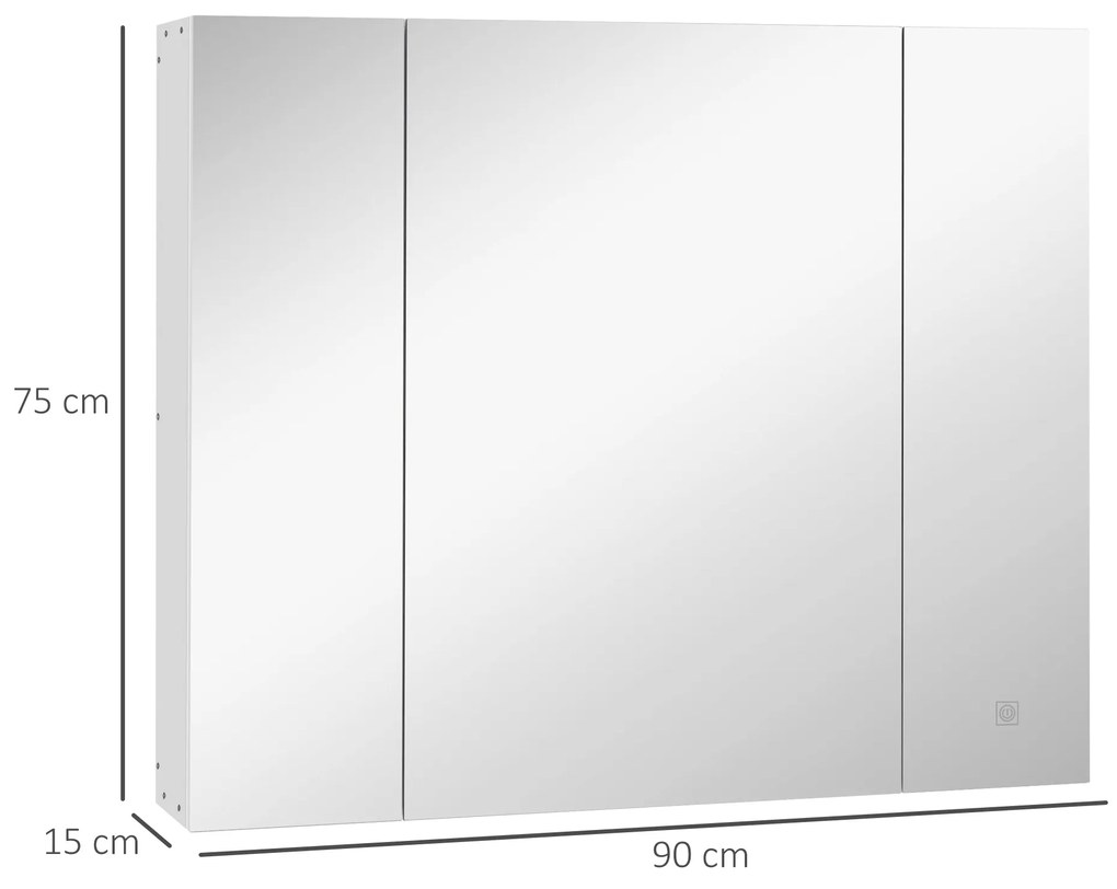 Armário Casa de Banho "Lumi" – com Espelho, Luz LED e USB – 90x15x75 c