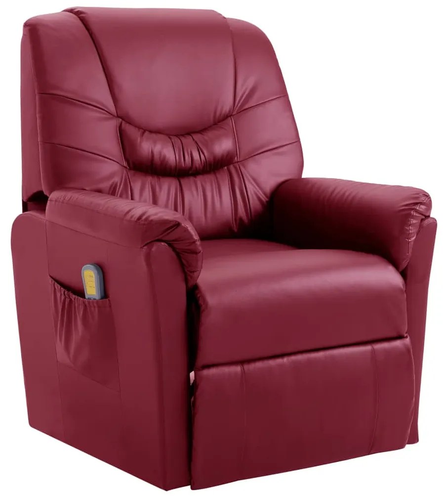 Cadeira massagens reclinável couro artificial vermelho tinto
