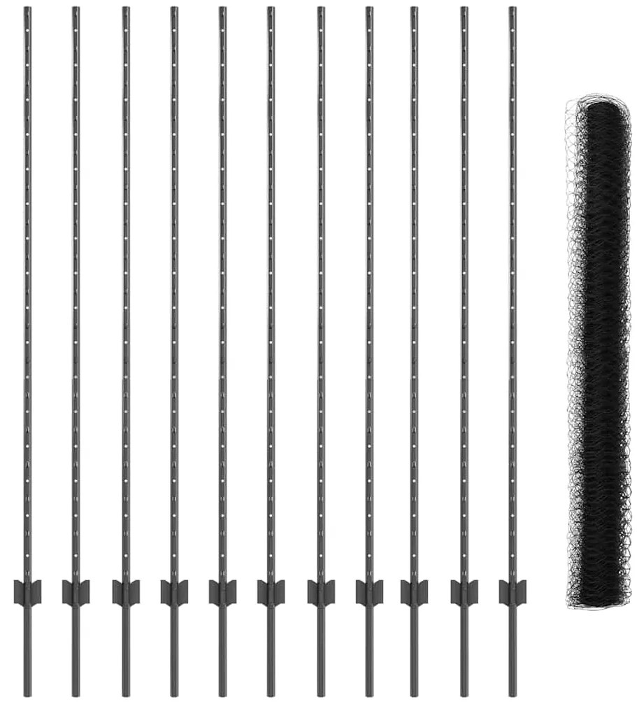 Conjunto de Cerca Conjunto de 2 Cinza Metal 25 x 1.5 m Robusto
