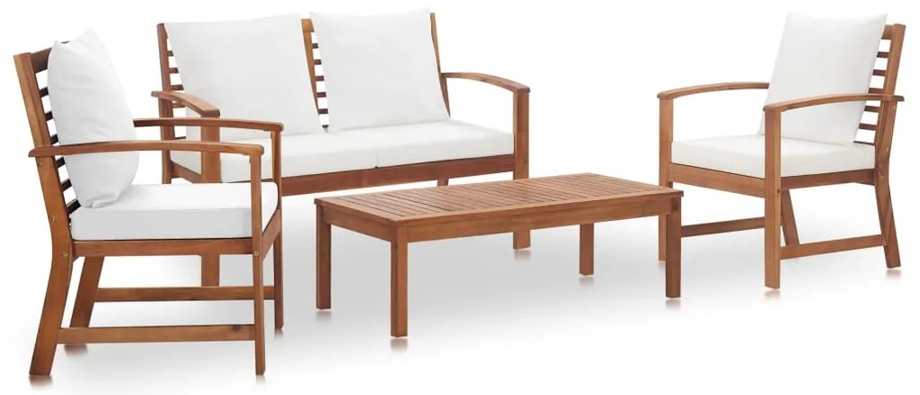 vidaXL 4 pcs conjunto lounge de jardim com almofadões acácia maciça