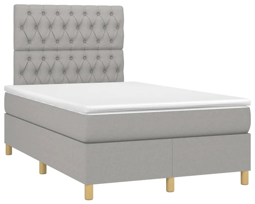 Cama box spring c/ colchão e LED 120x200 cm tecido cinza-claro