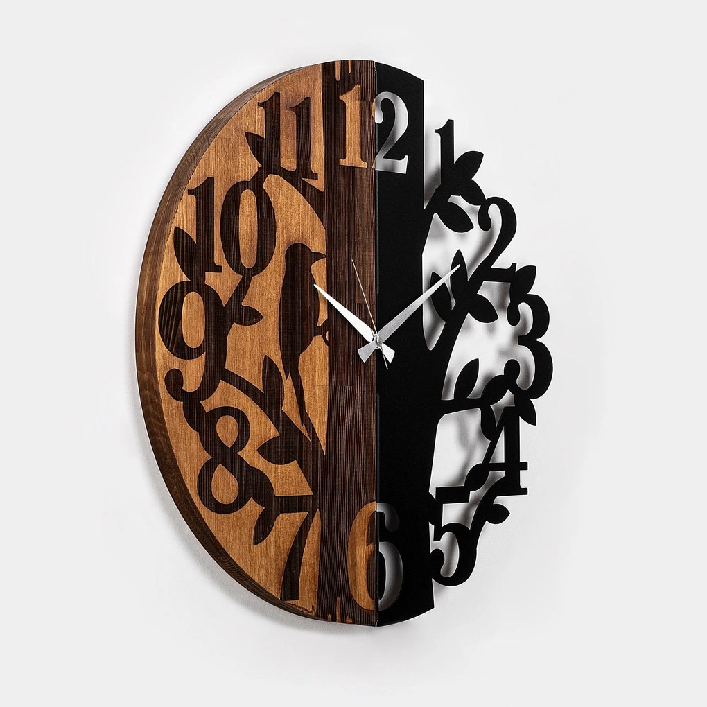 Relógio de Parede Decorativo Mas-071 – Nogueira e Preto – 56 cm