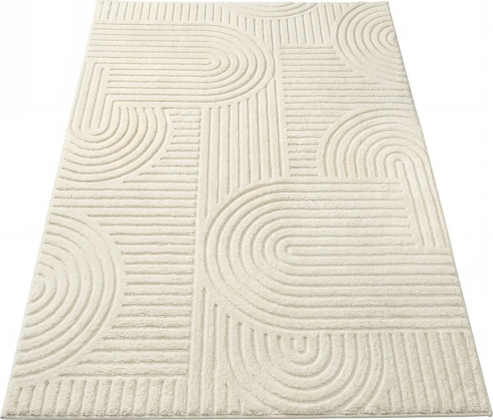 Tapete 3D  230 x 160 cm, lavável na máquina e antiderrapante creme